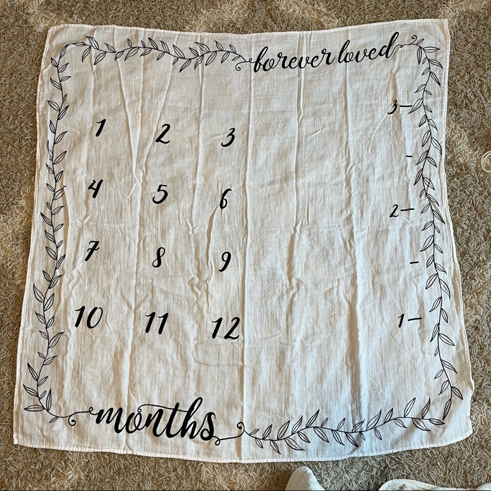 Pondering Pines Forever Loved white organic milestone baby blanket